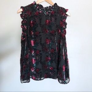 Dalia Floral Flocked Velvet High Neck Tank Top XL